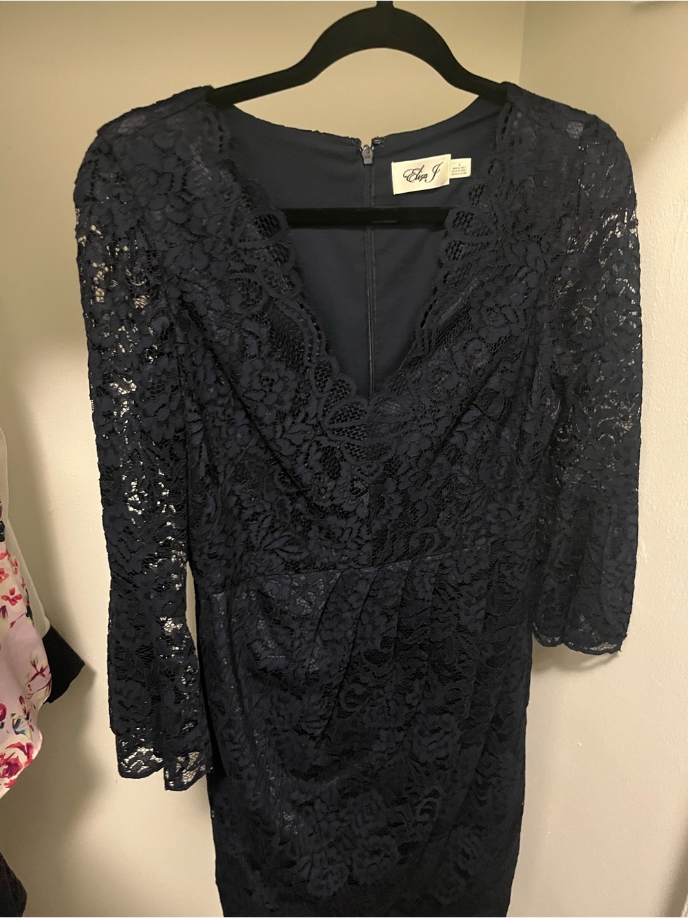 Eliza J Navy Floral Lace Long Sleeve Sheath Dress
